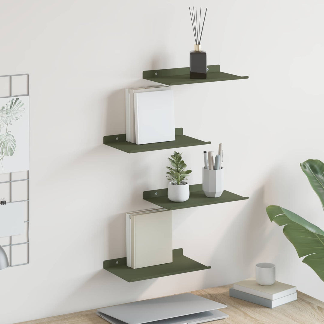 Svævende hylde 4 pcs Oliven grøn 30 x 18 x 2,5 cm Stål