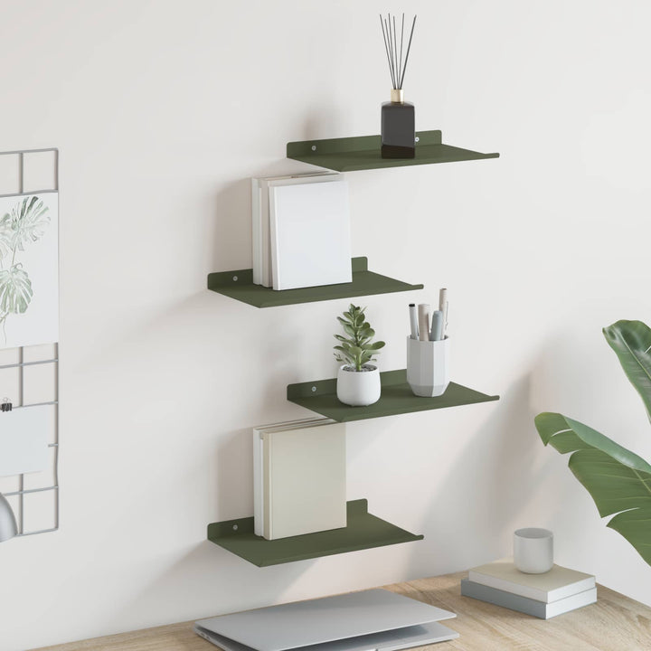 Svævende hylde 4 pcs Oliven grøn 30 x 18 x 2,5 cm Stål