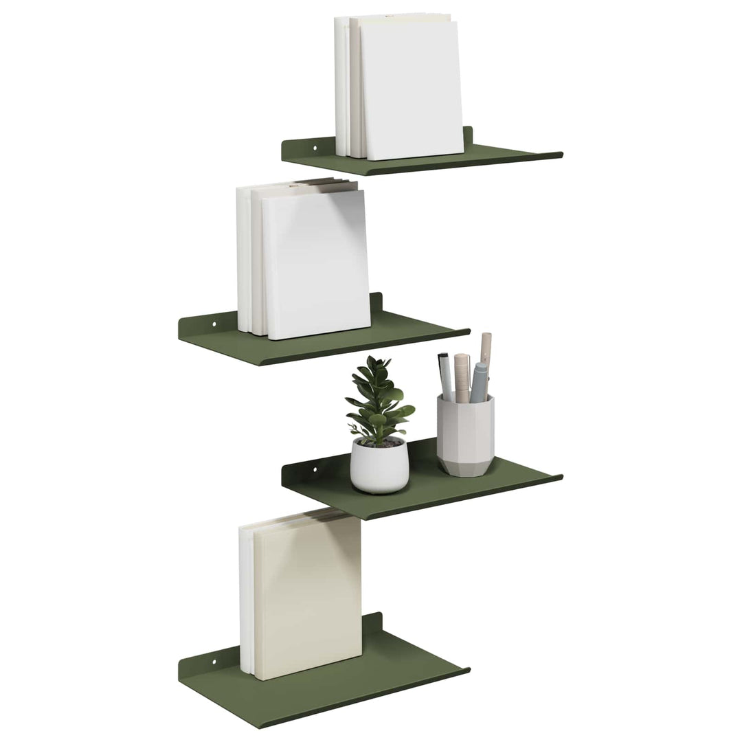 Svævende hylde 4 pcs Oliven grøn 30 x 18 x 2,5 cm Stål