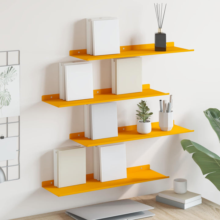 Svævende hylde 4 pcs Sennepsgul 60 x 18 x 2,5 cm Stål