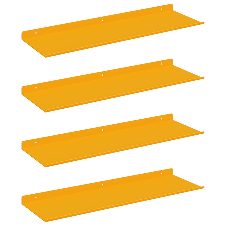 Svævende hylde 4 pcs Sennepsgul 60 x 18 x 2,5 cm Stål