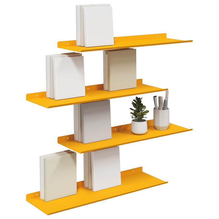 Svævende hylde 4 pcs Sennepsgul 60 x 18 x 2,5 cm Stål