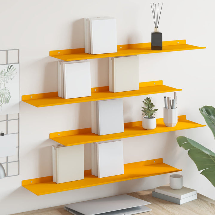Svævende hylde 4 pcs Sennepsgul 80 x 18 x 2,5 cm Stål
