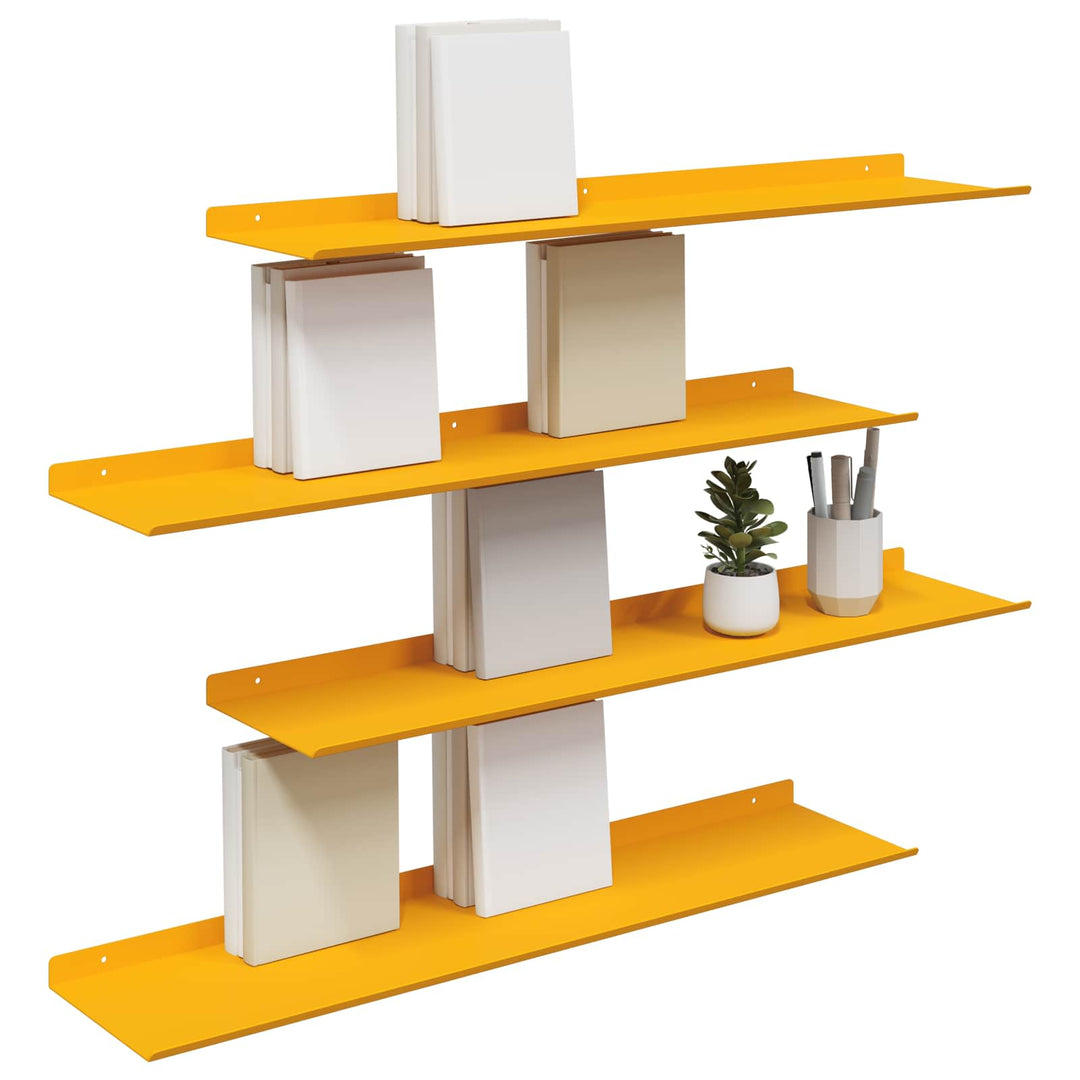 Svævende hylde 4 pcs Sennepsgul 80 x 18 x 2,5 cm Stål