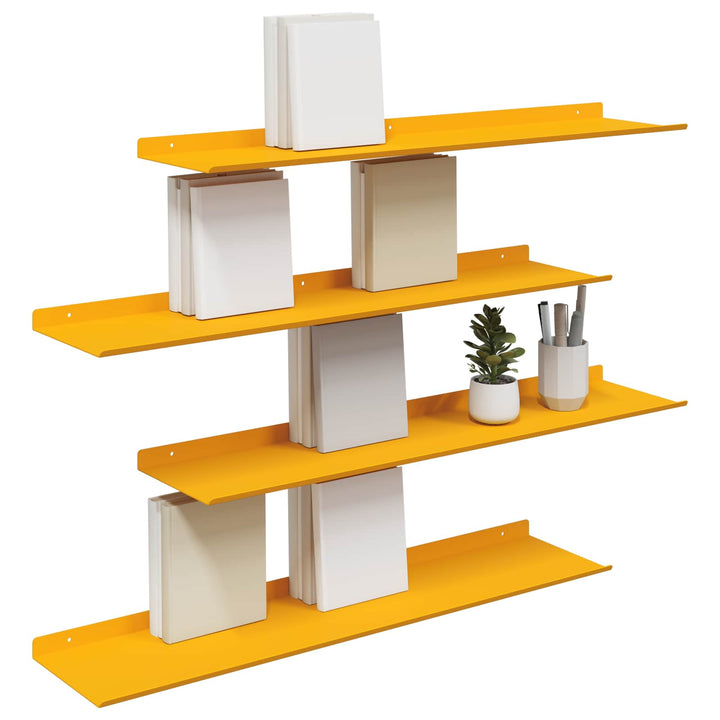 Svævende hylde 4 pcs Sennepsgul 80 x 18 x 2,5 cm Stål