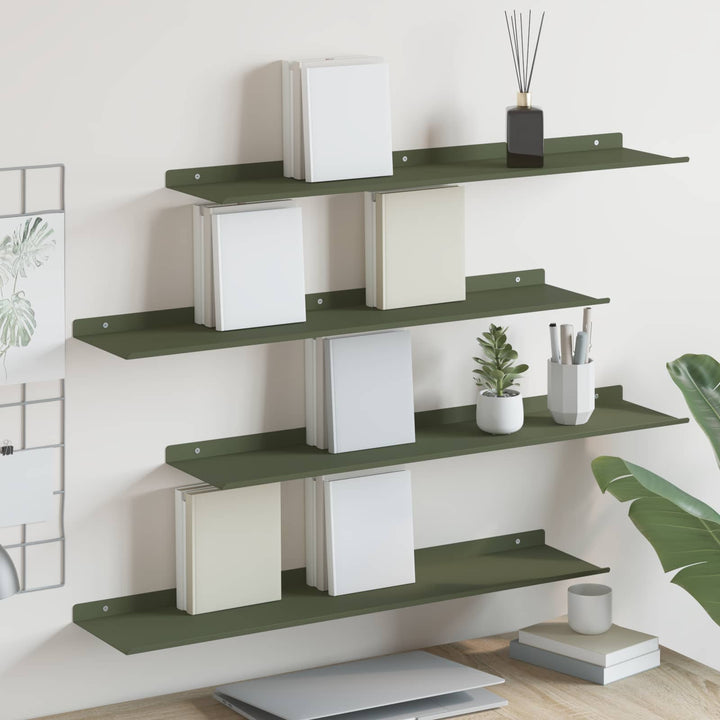 Svævende hylde 4 pcs Oliven grøn 80 x 18 x 2,5 cm Stål