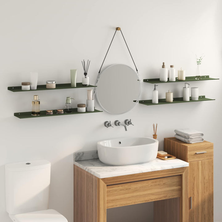 Svævende hylde 4 pcs Oliven grøn 80 x 18 x 2,5 cm Stål