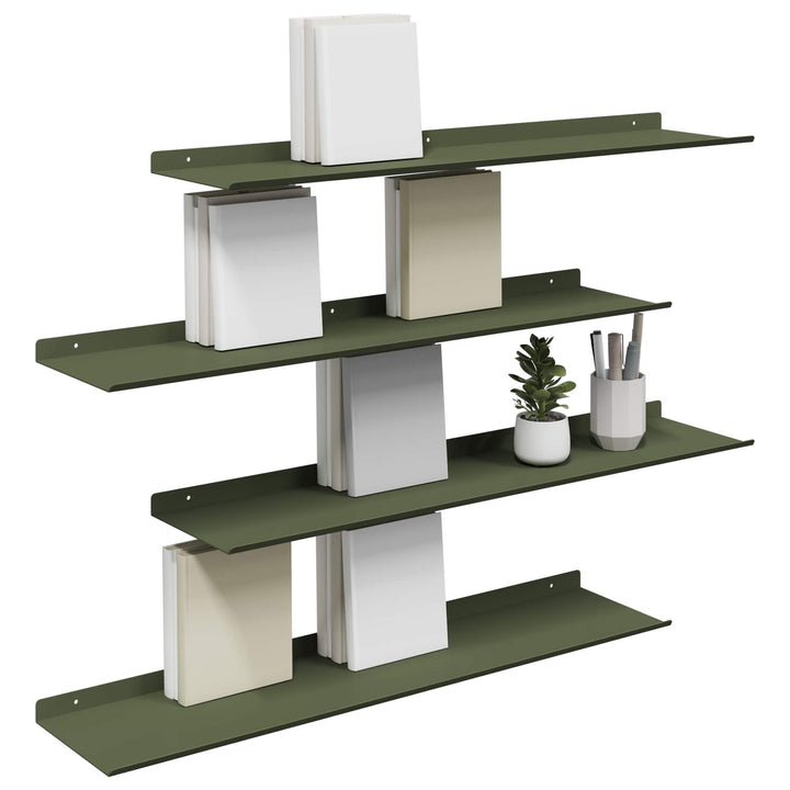 Svævende hylde 4 pcs Oliven grøn 80 x 18 x 2,5 cm Stål