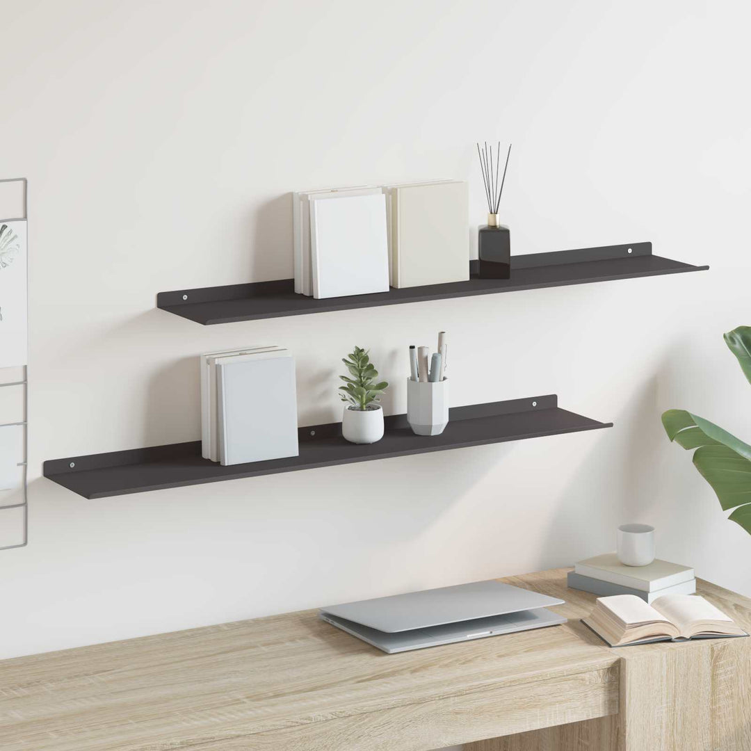 Svævende hylde Vægmonteret 2 pcs Sort 100 x 18 x 2,5 cm Stål