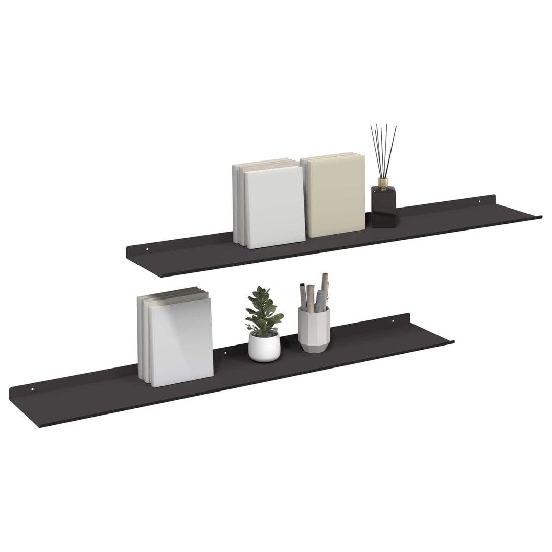 Svævende hylde Vægmonteret 2 pcs Sort 100 x 18 x 2,5 cm Stål