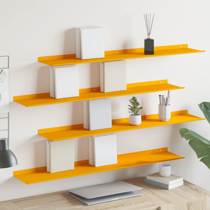 Svævende hylde 4 pcs Sennepsgul 100 x 18 x 2,5 cm Stål