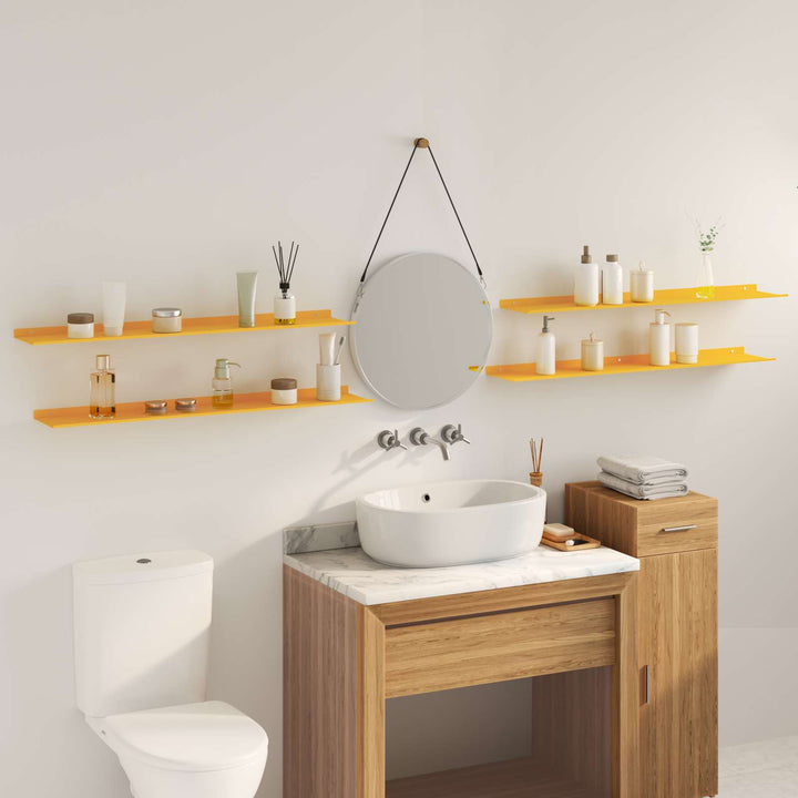 Svævende hylde 4 pcs Sennepsgul 100 x 18 x 2,5 cm Stål
