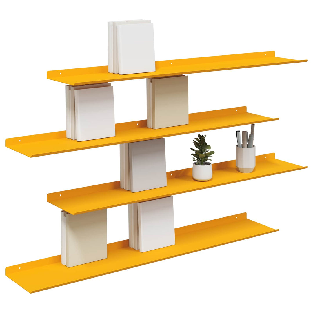 Svævende hylde 4 pcs Sennepsgul 100 x 18 x 2,5 cm Stål
