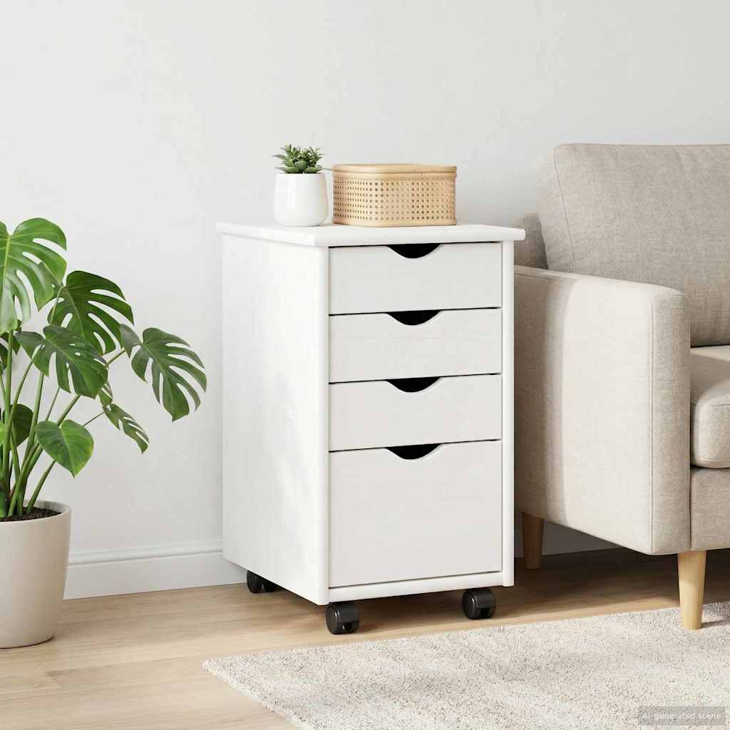 Rullende skab med hjul Hvid 34 x 39 x 56 cm Massivt fyrretræ