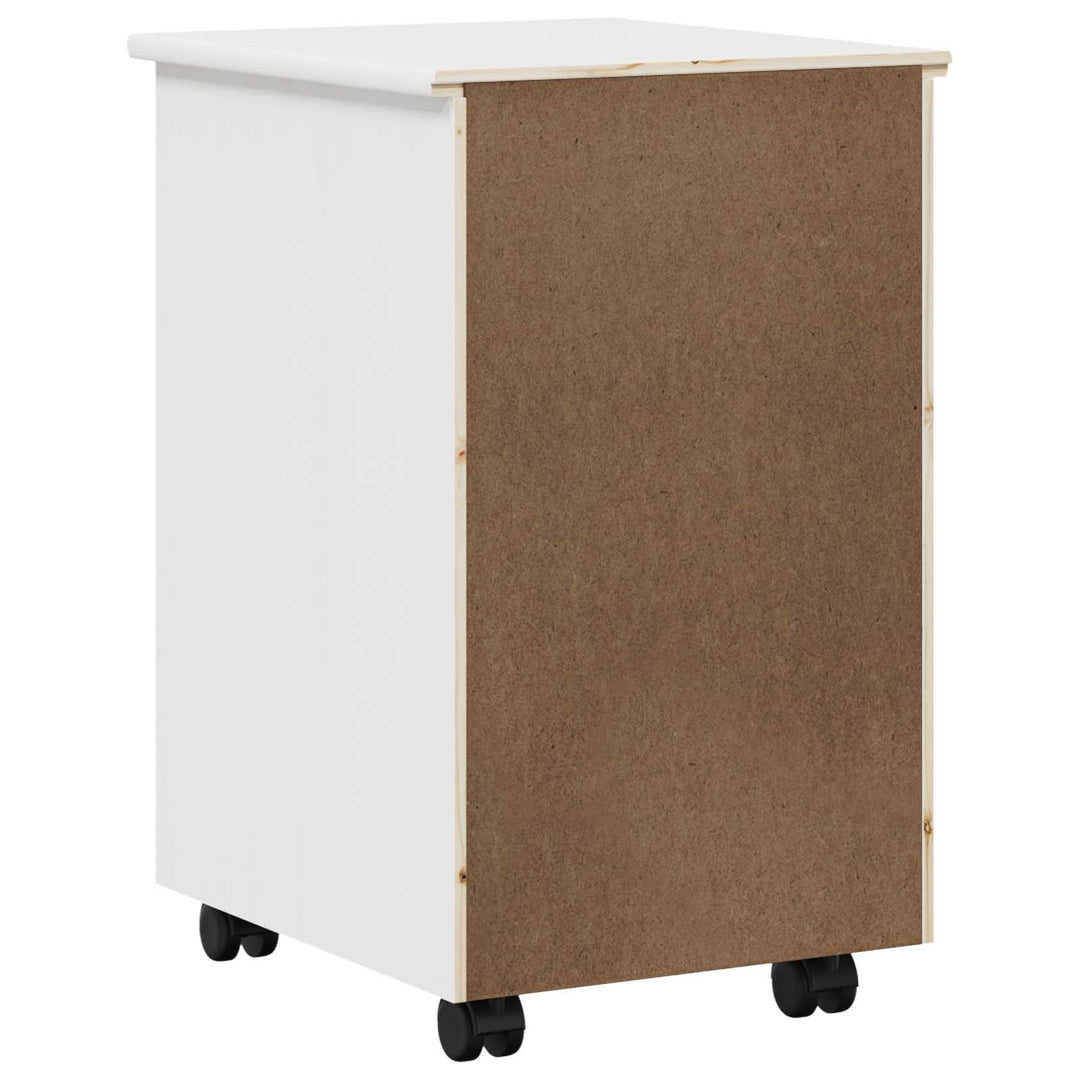 Rullende skab med hjul Hvid 34 x 39 x 56 cm Massivt fyrretræ
