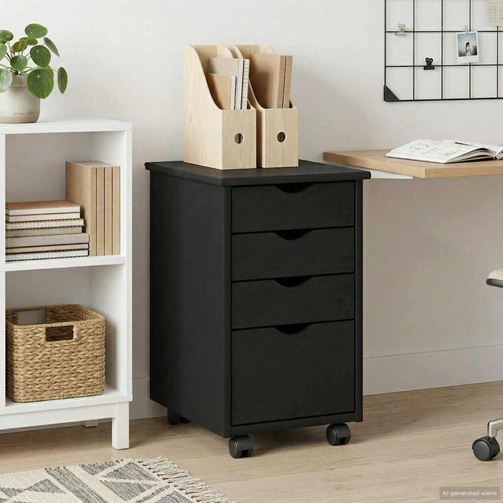 Rullende skab med hjul Sort 34 x 39 x 56 cm Massivt fyrretræ