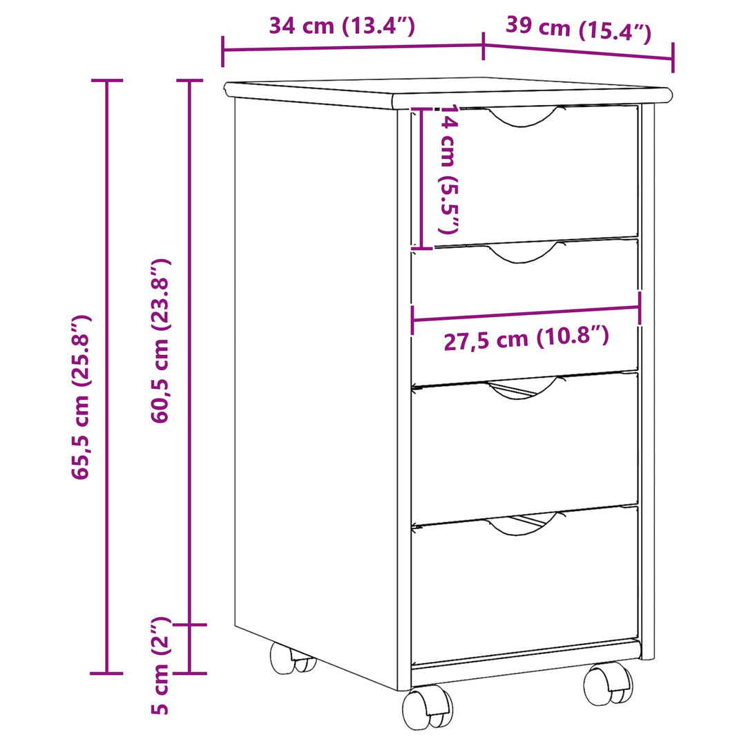 Rullende skab Honningbrun 34 x 39 x 65,5 cm Massivt fyrretræ