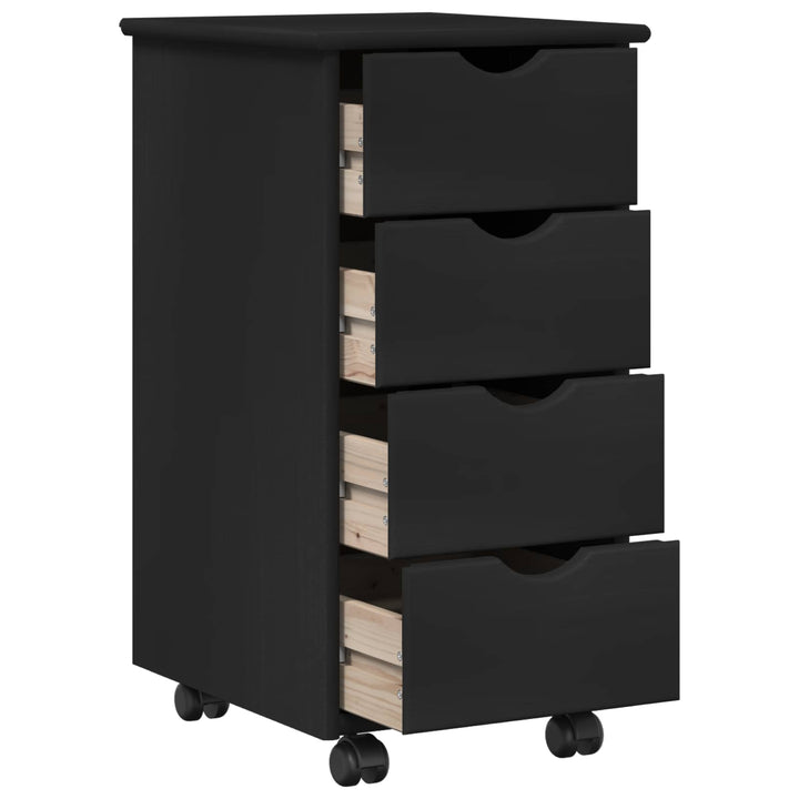 Rullende skab med hjul Sort 34 x 39 x 65,5 cm Massivt fyrretræ