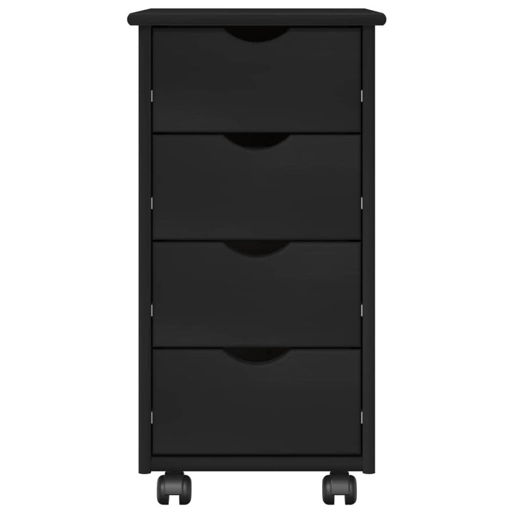 Rullende skab med hjul Sort 34 x 39 x 65,5 cm Massivt fyrretræ