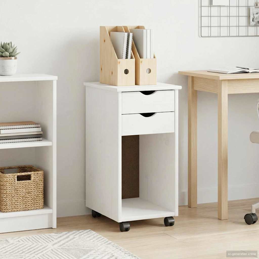Rullende skab Hvid 34 x 39 x 65,5 cm Massivt fyrretræ