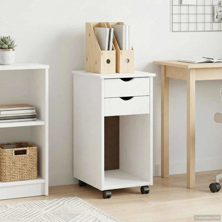 Rullende skab Hvid 34 x 39 x 65,5 cm Massivt fyrretræ