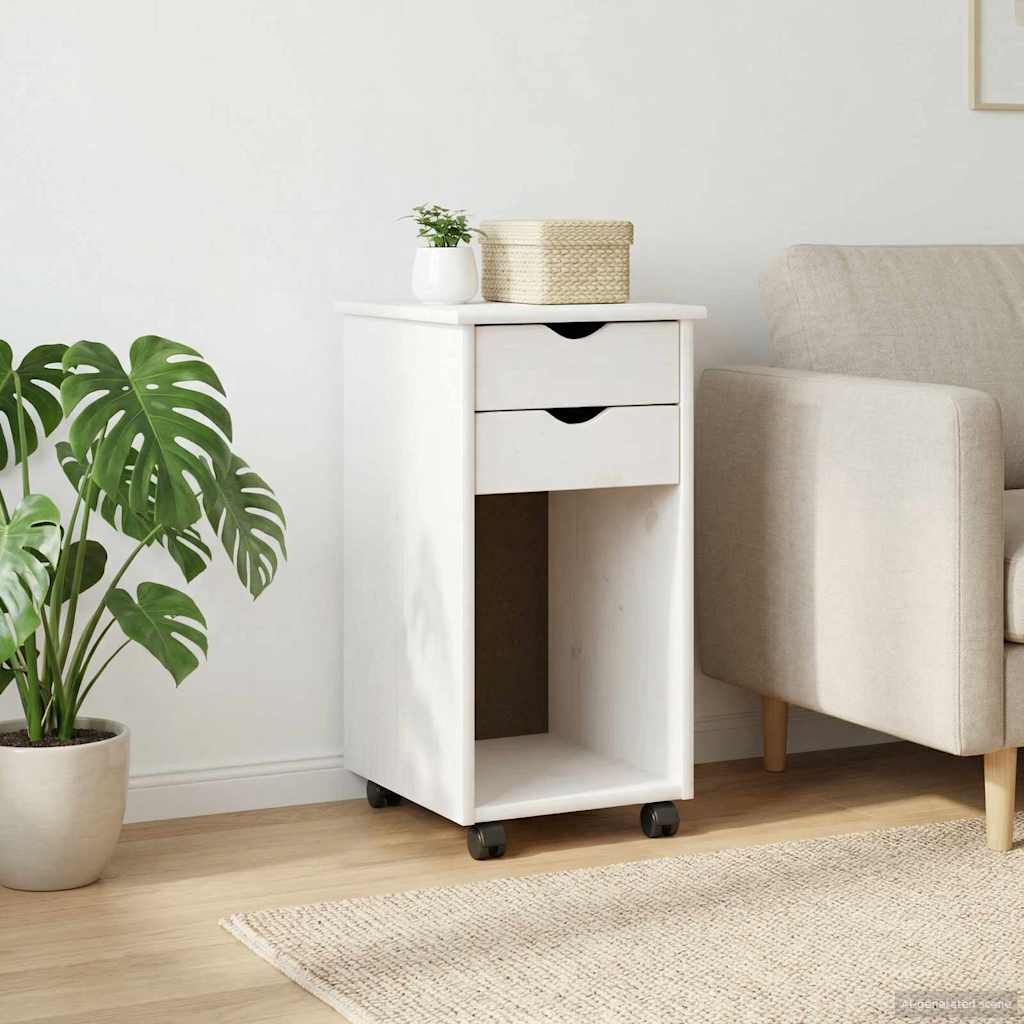 Rullende skab Hvid 34 x 39 x 65,5 cm Massivt fyrretræ