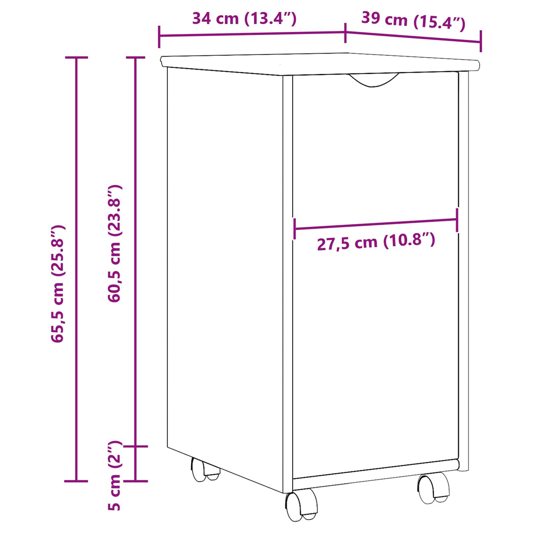 Rullende skab Honningbrun 34 x 39 x 65,5 cm Massivt fyrretræ