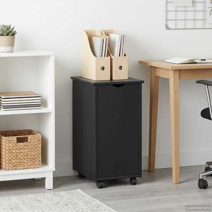 Rullende skab med hjul Sort 34 x 39 x 65,5 cm Massivt fyrretræ