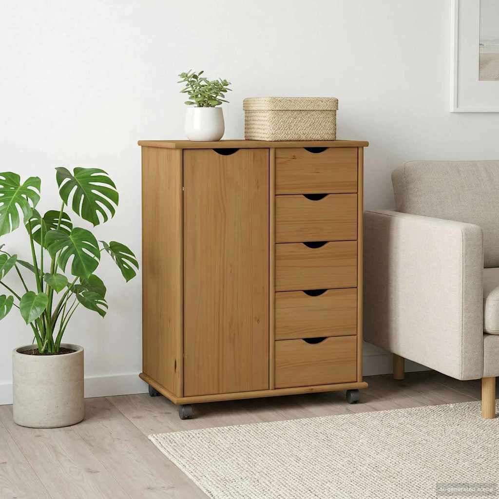 Rullende skab Honningbrun 63,5 x 39 x 79 cm Massivt fyrretræ