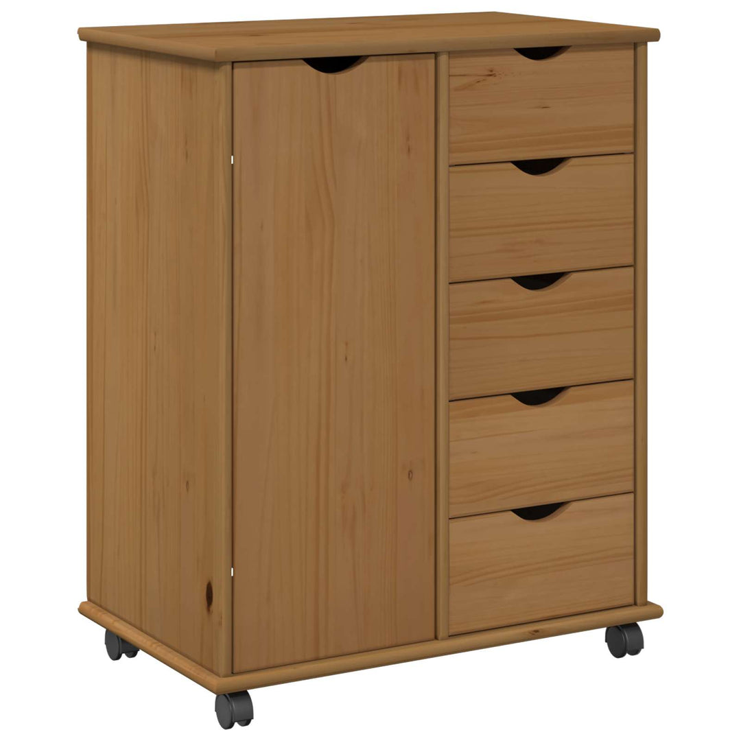 Rullende skab Honningbrun 63,5 x 39 x 79 cm Massivt fyrretræ