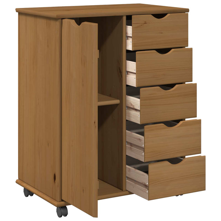 Rullende skab Honningbrun 63,5 x 39 x 79 cm Massivt fyrretræ