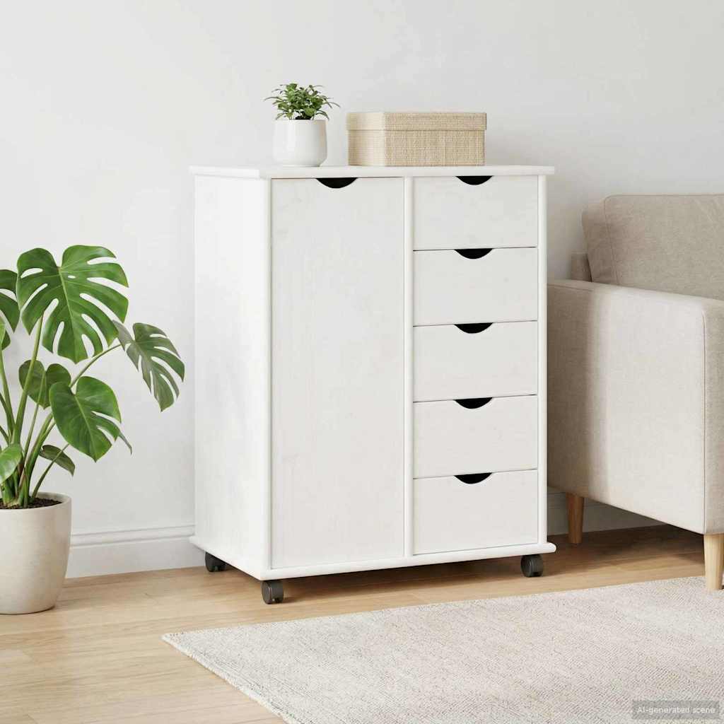 Rullende skab med hjul Hvid 63,5 x 39 x 79 cm Massivt fyrretræ