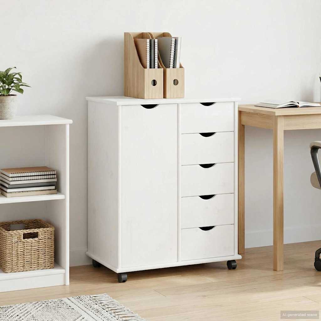 Rullende skab med hjul Hvid 63,5 x 39 x 79 cm Massivt fyrretræ