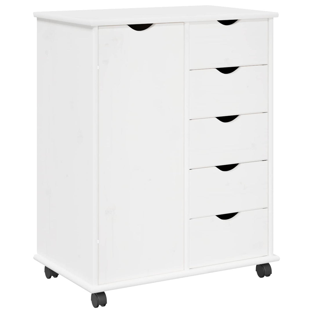 Rullende skab med hjul Hvid 63,5 x 39 x 79 cm Massivt fyrretræ