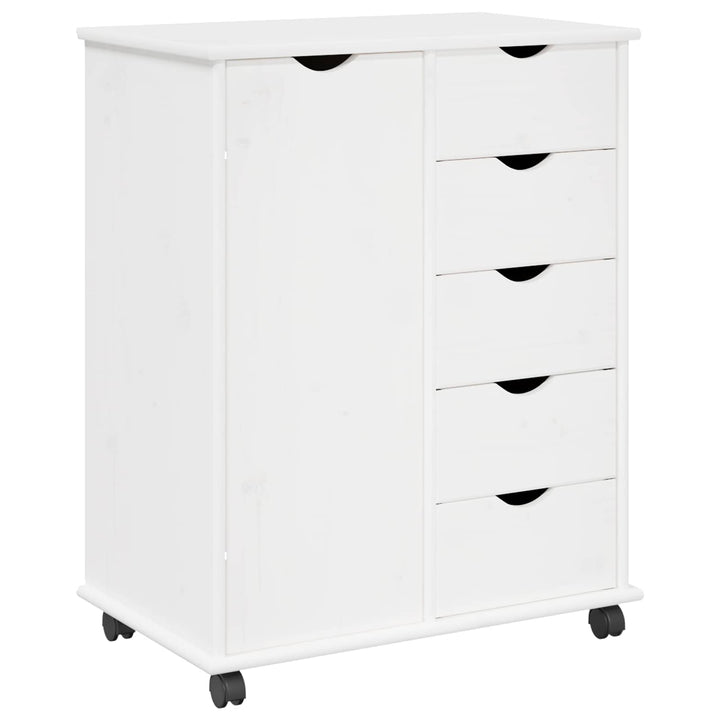 Rullende skab med hjul Hvid 63,5 x 39 x 79 cm Massivt fyrretræ