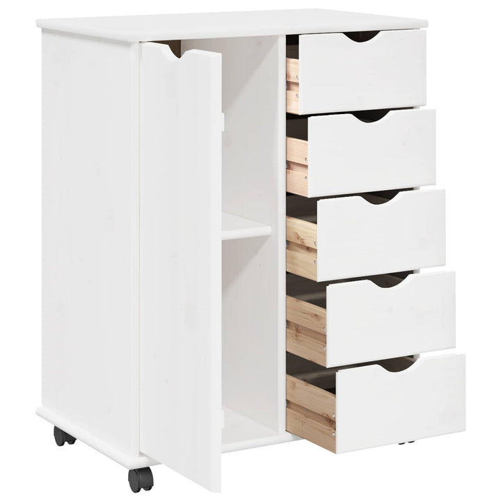 Rullende skab med hjul Hvid 63,5 x 39 x 79 cm Massivt fyrretræ