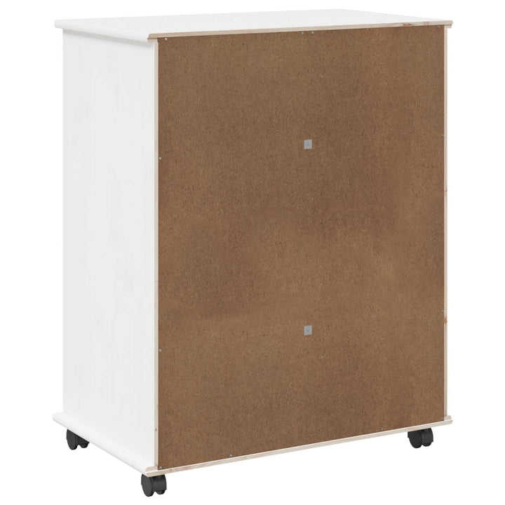 Rullende skab med hjul Hvid 63,5 x 39 x 79 cm Massivt fyrretræ