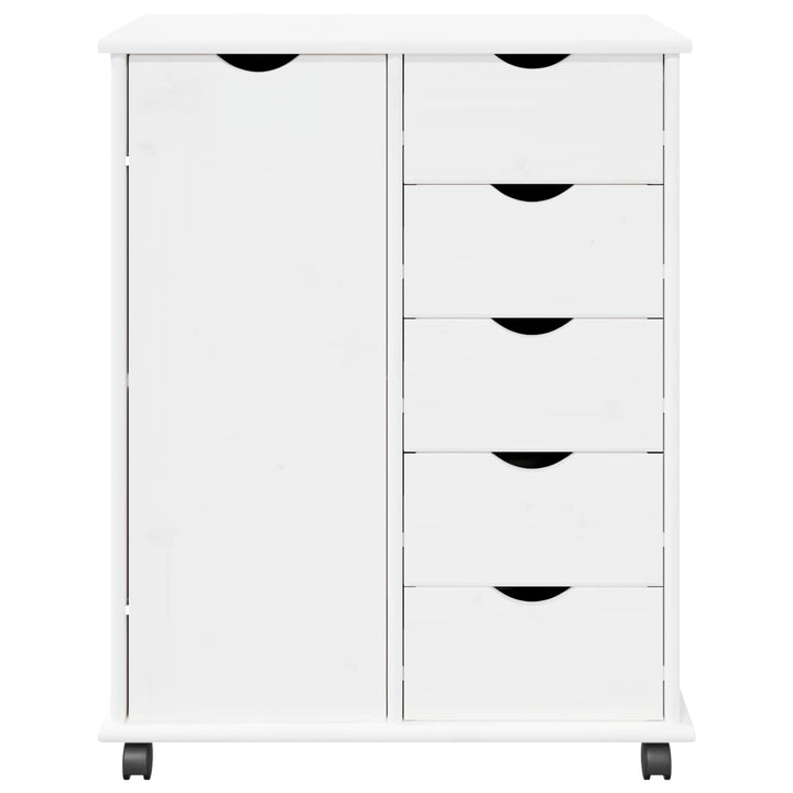 Rullende skab med hjul Hvid 63,5 x 39 x 79 cm Massivt fyrretræ