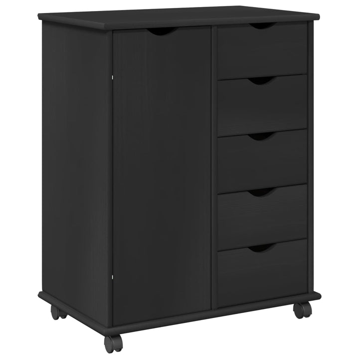 Rullende skab med hjul Sort 63,5 x 39 x 79 cm Massivt fyrretræ