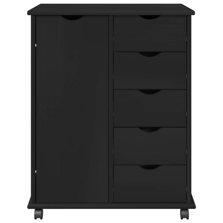 Rullende skab med hjul Sort 63,5 x 39 x 79 cm Massivt fyrretræ