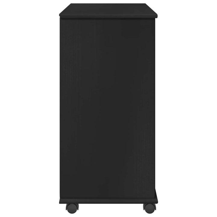 Rullende skab med hjul Sort 63,5 x 39 x 79 cm Massivt fyrretræ