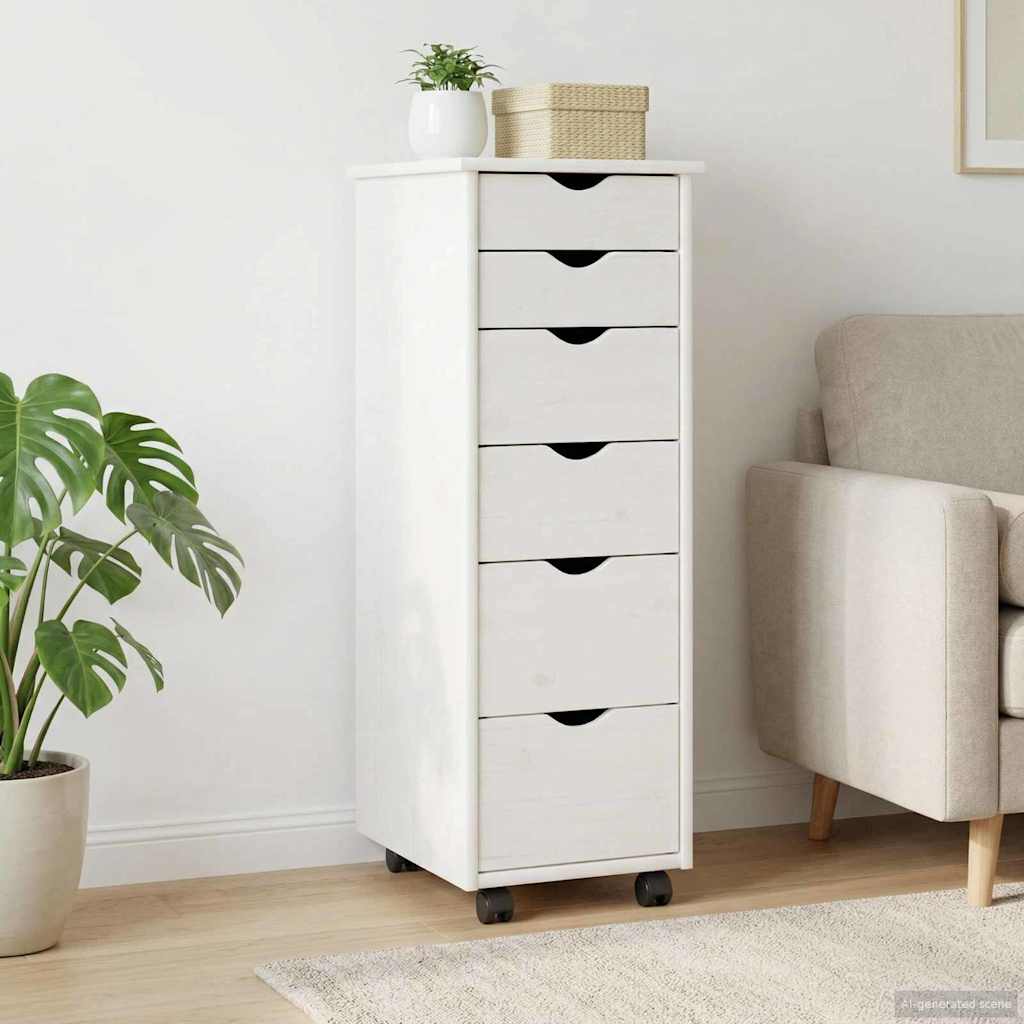 Rullende skab med hjul Hvid 34 x 39 x 93,5 cm Massivt fyrretræ