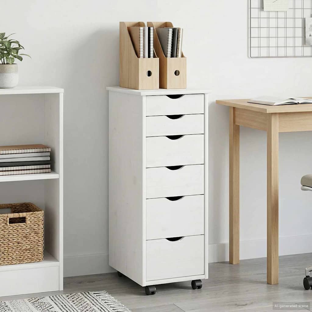 Rullende skab med hjul Hvid 34 x 39 x 93,5 cm Massivt fyrretræ
