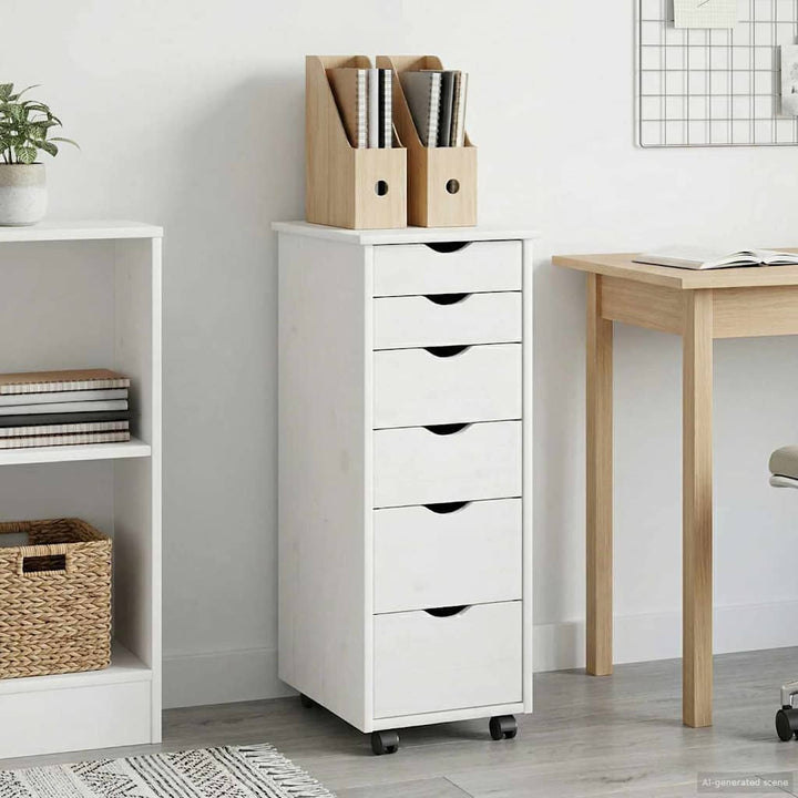 Rullende skab med hjul Hvid 34 x 39 x 93,5 cm Massivt fyrretræ