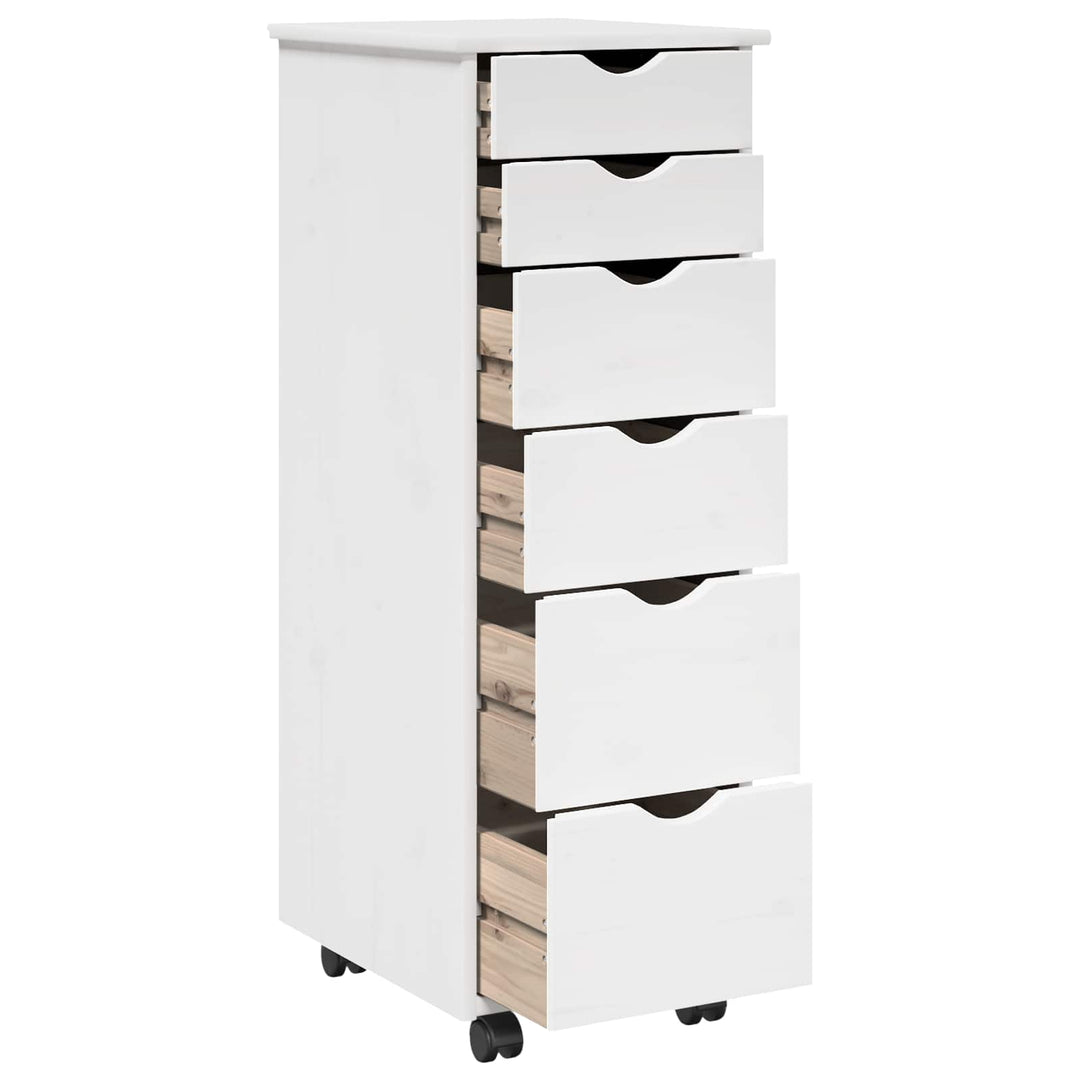 Rullende skab med hjul Hvid 34 x 39 x 93,5 cm Massivt fyrretræ