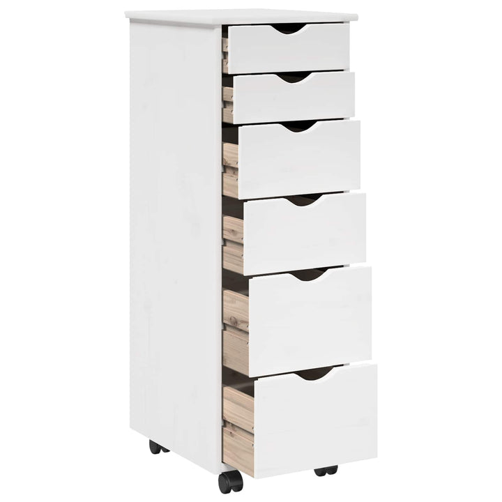 Rullende skab med hjul Hvid 34 x 39 x 93,5 cm Massivt fyrretræ