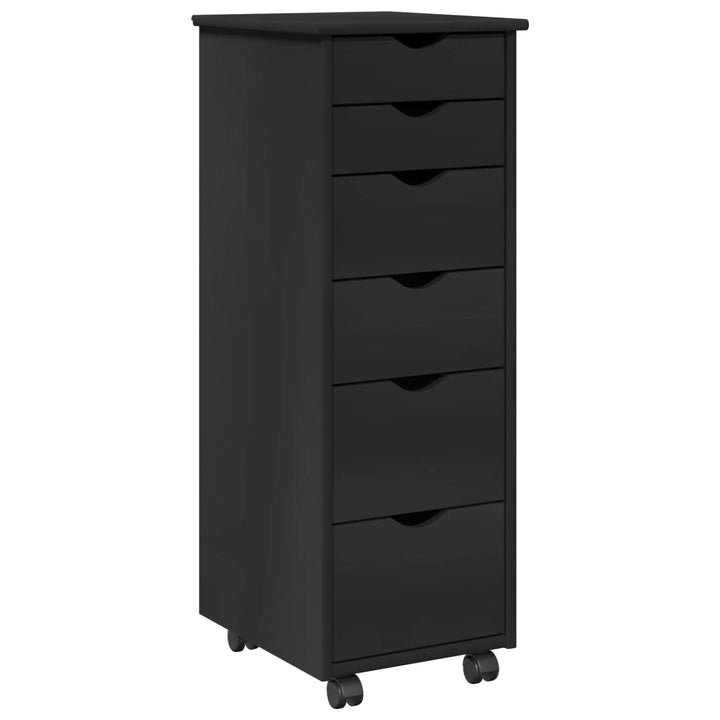 Rullende skab med hjul Sort 34 x 39 x 93,5 cm Massivt fyrretræ