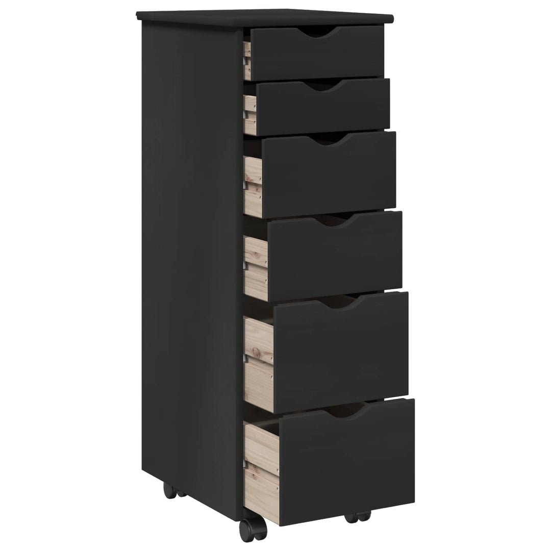 Rullende skab med hjul Sort 34 x 39 x 93,5 cm Massivt fyrretræ