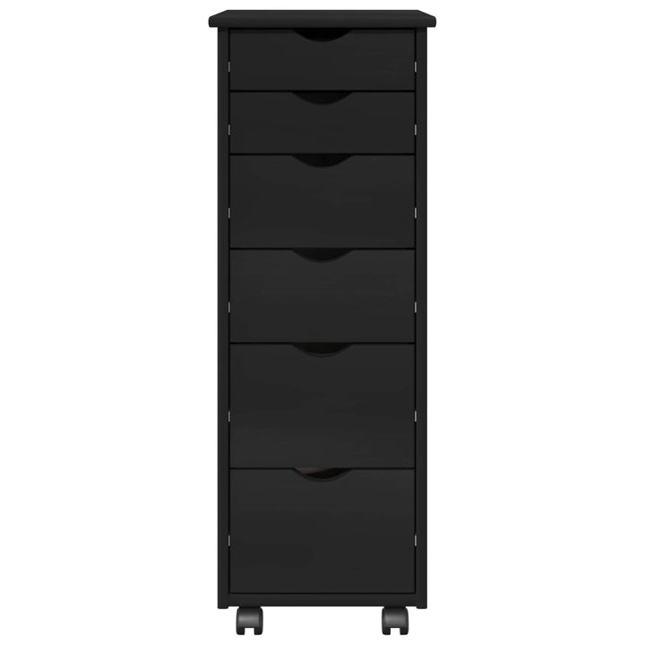 Rullende skab med hjul Sort 34 x 39 x 93,5 cm Massivt fyrretræ