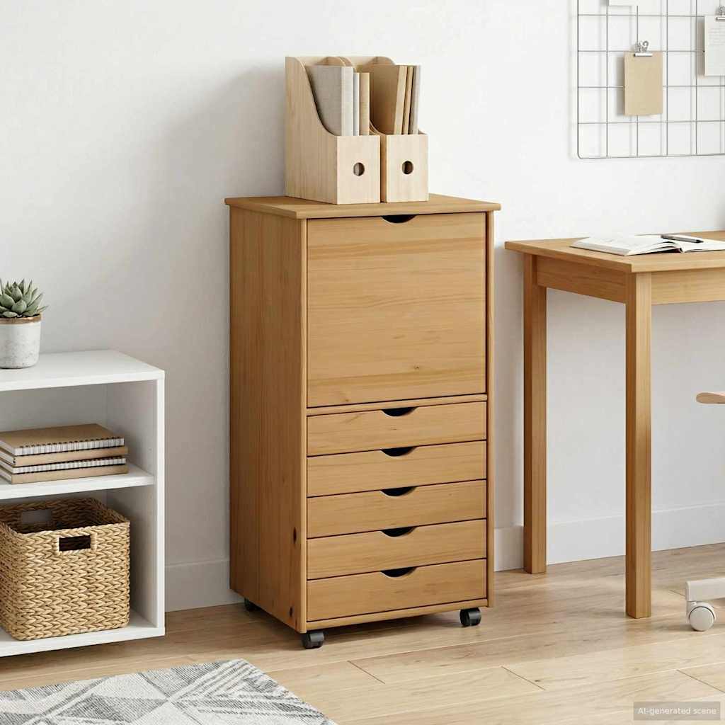 Rullende skab Honningbrun 53 x 39 x 103 cm Massivt fyrretræ